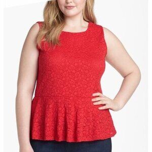 Vince Camuto Red Lace Peplum Blouse